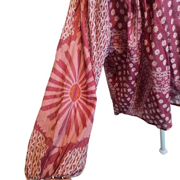 Free People Elena Floral Print Top Blouse Clay Combo Boho Western Oversized XS - Picture 3 of 8